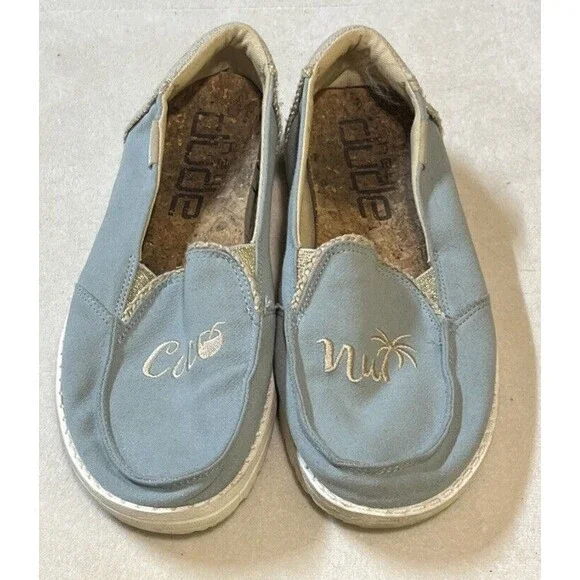 Hey Dude 'Coco' Aqua and Natural Slip on Women's Shoe Size 7 Gold Sparkle - Picture 2 of 9